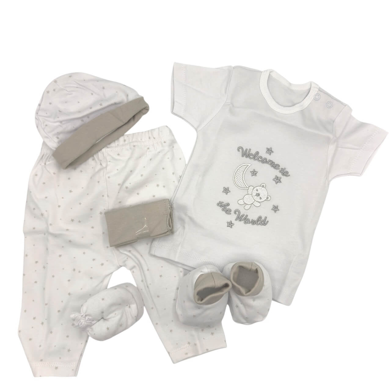 Coffret de naissance assorti + panier cadeau 6 pièces