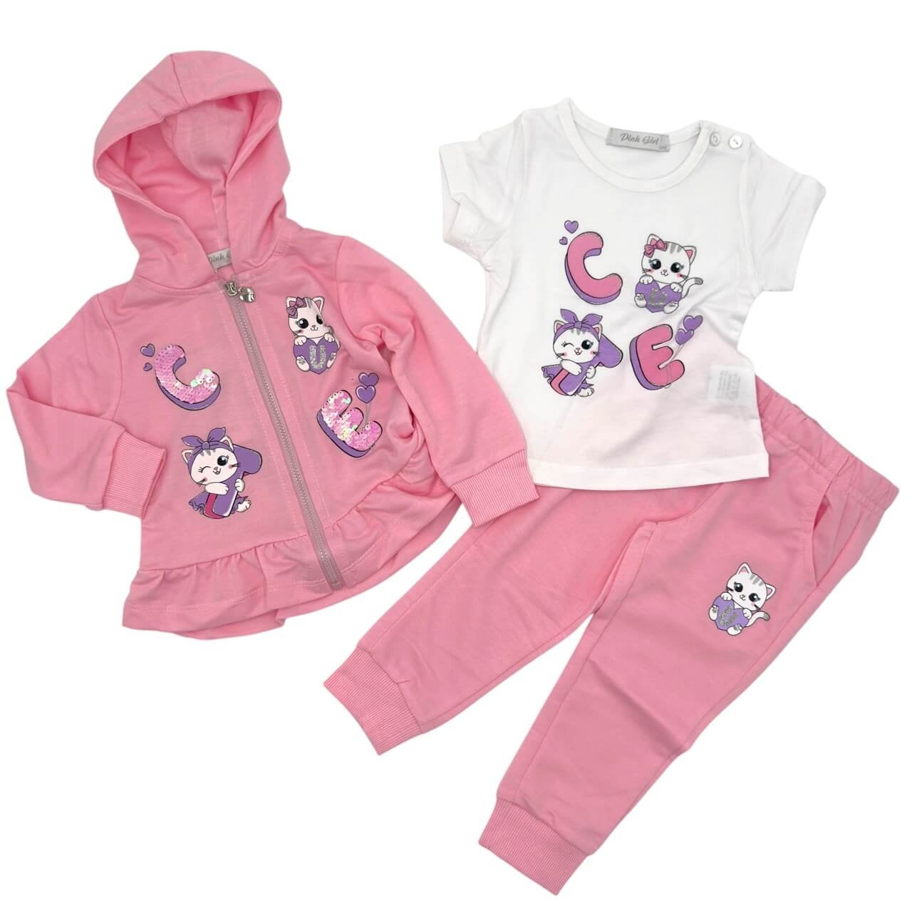 Survêtement 3 pièces en coton pour bébé fille