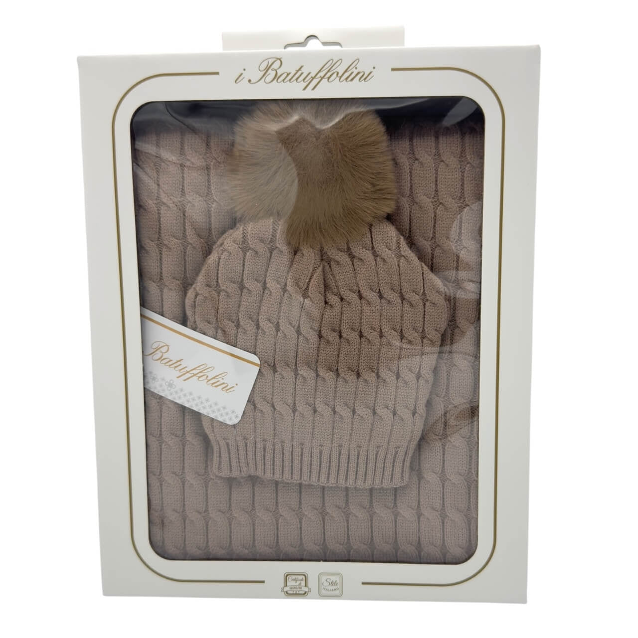 Completo Cappello con Pon Pon + Scialle in Misto Lana