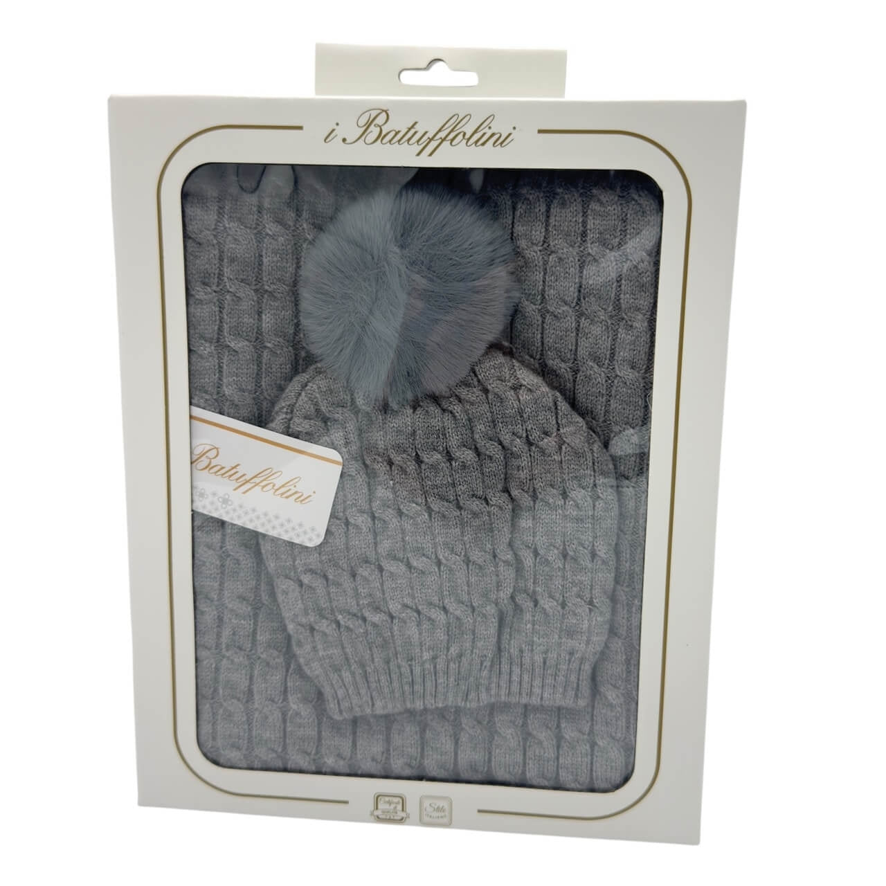 Completo Cappello con Pon Pon + Scialle in Misto Lana