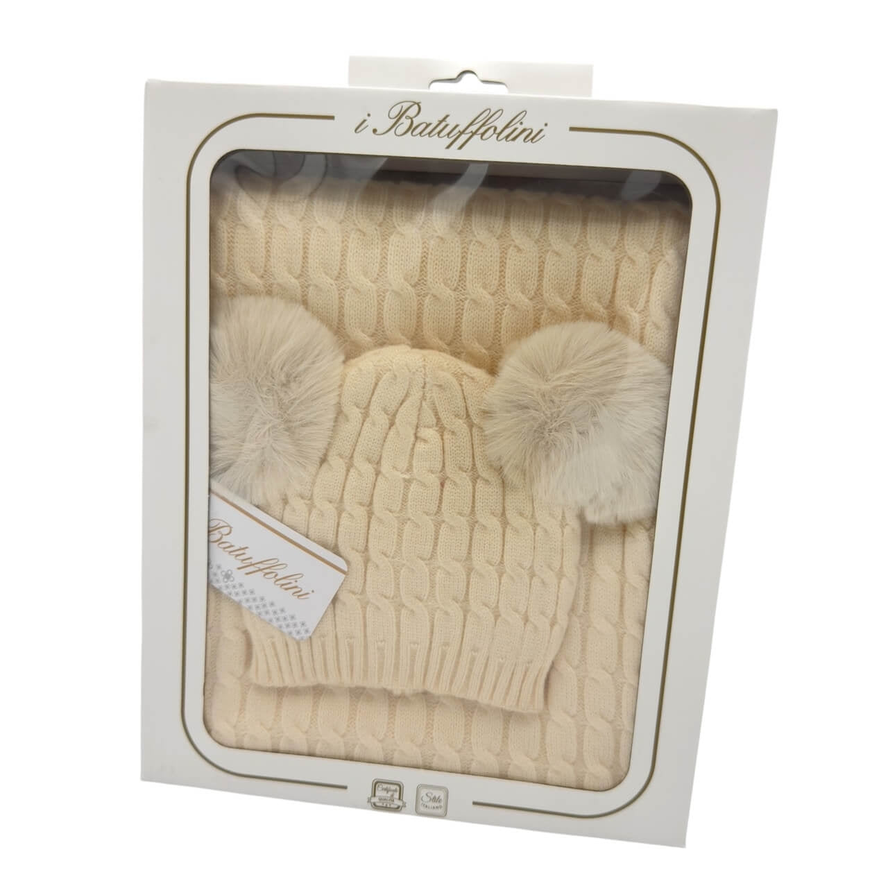 Completo Cappello con 2 Pon Pon + Scialle in Misto Lana