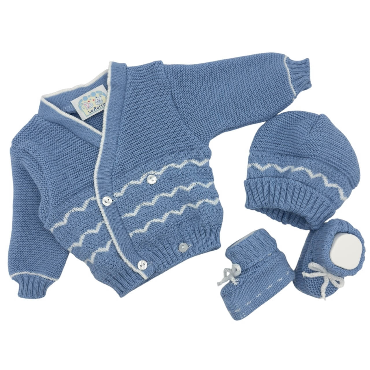 Set Golfino+Scarpette+Cappello in Misto Lana 0/6 Mesi