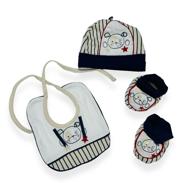 Set Cotone Cappello+scarpe+bavetta