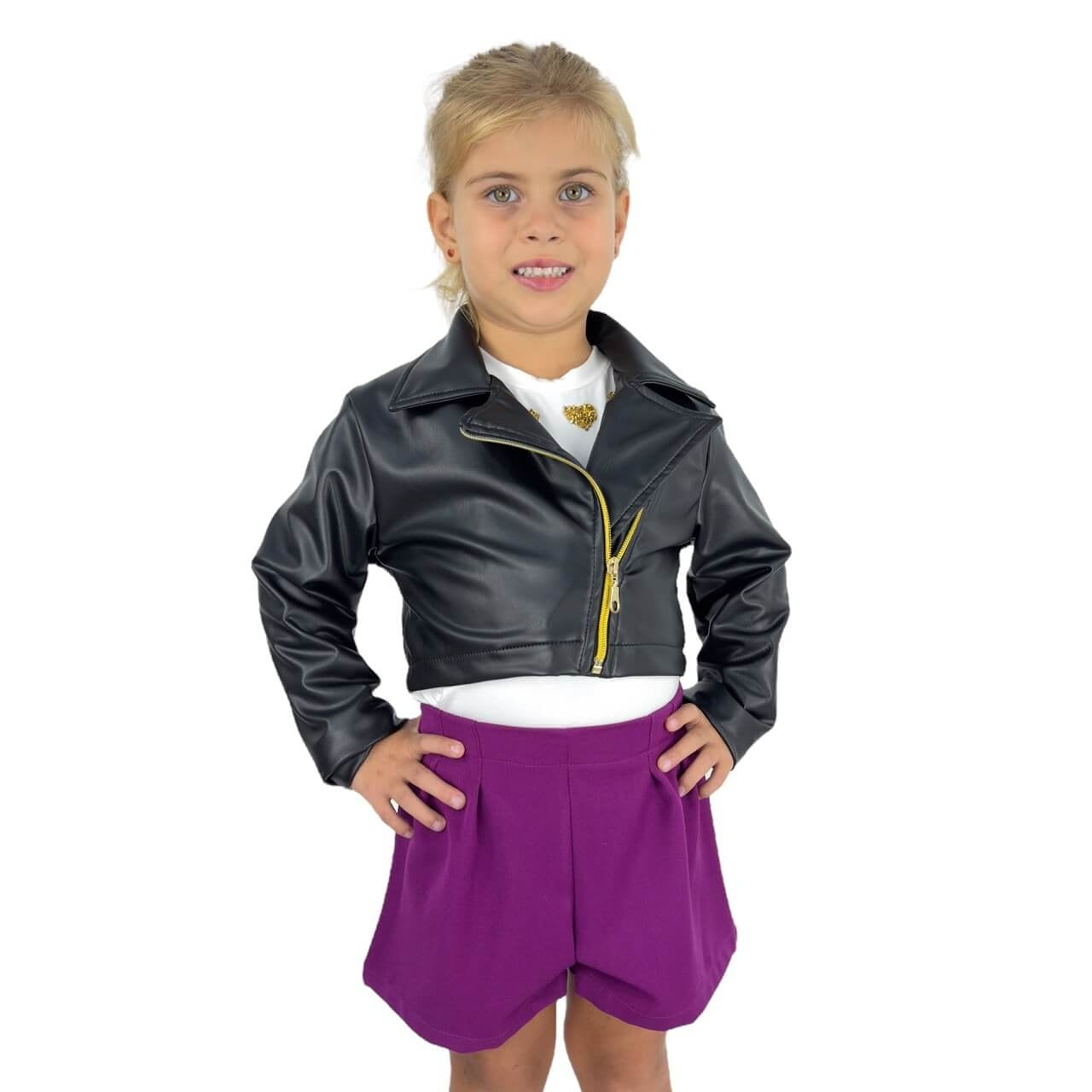 Ensemble de veste en éco-cuir 3 pièces pour fille