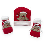 Ensemble Bonnet + Chaussures de Noël en Coton Chaud 0/6 Mois