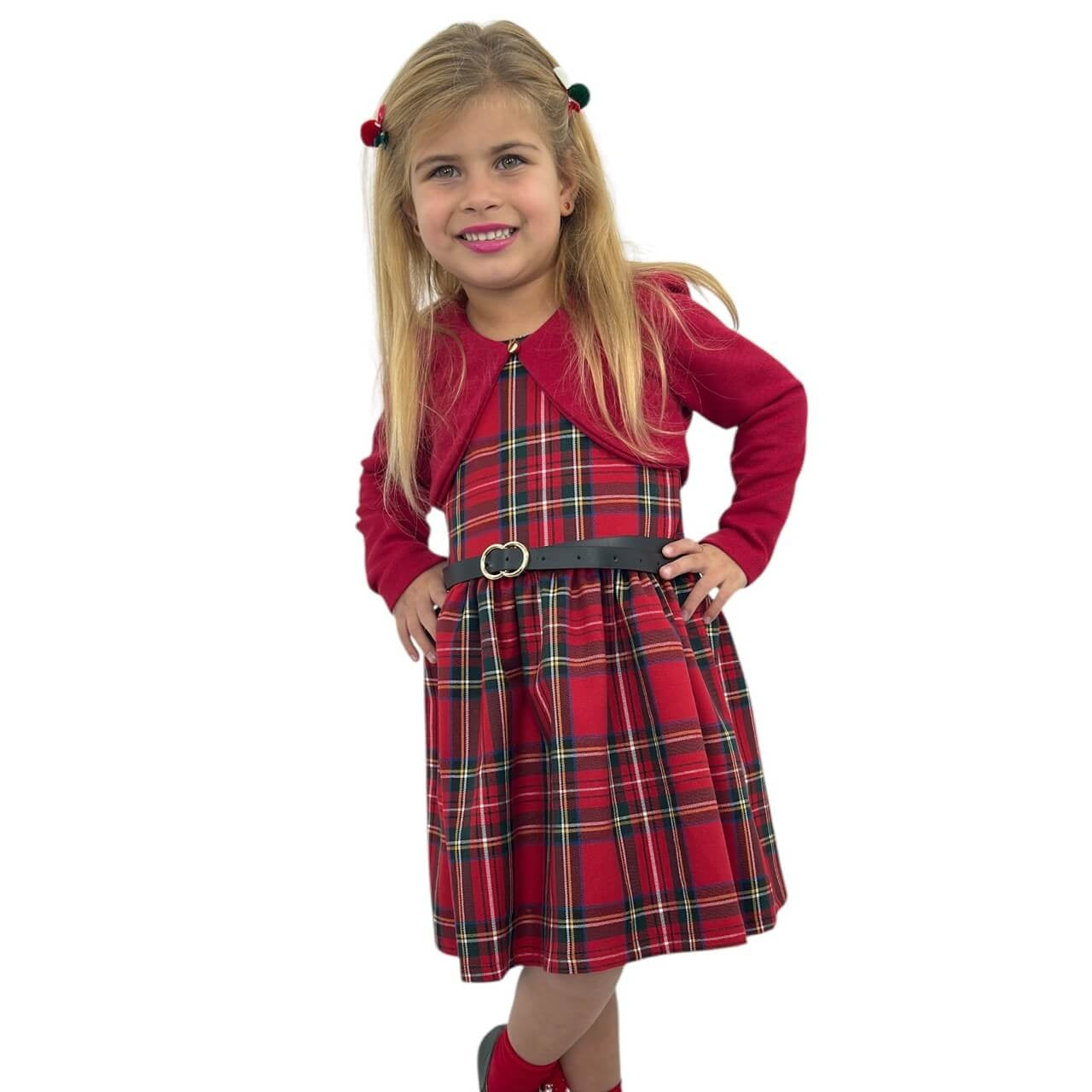 Robe écossaise pour fille avec haussement d'épaules