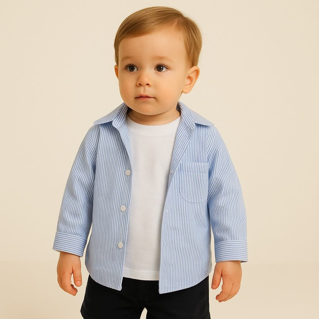 Complet – Chemise rayée + T-shirt blanc