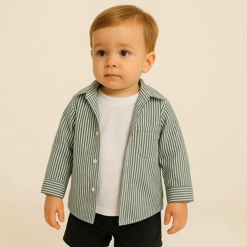 Complet – Chemise rayée + T-shirt blanc