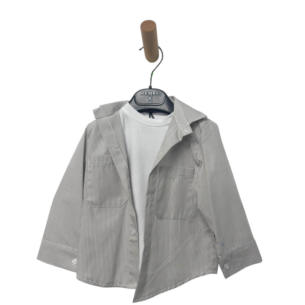 Complet – Chemise rayée + T-shirt blanc