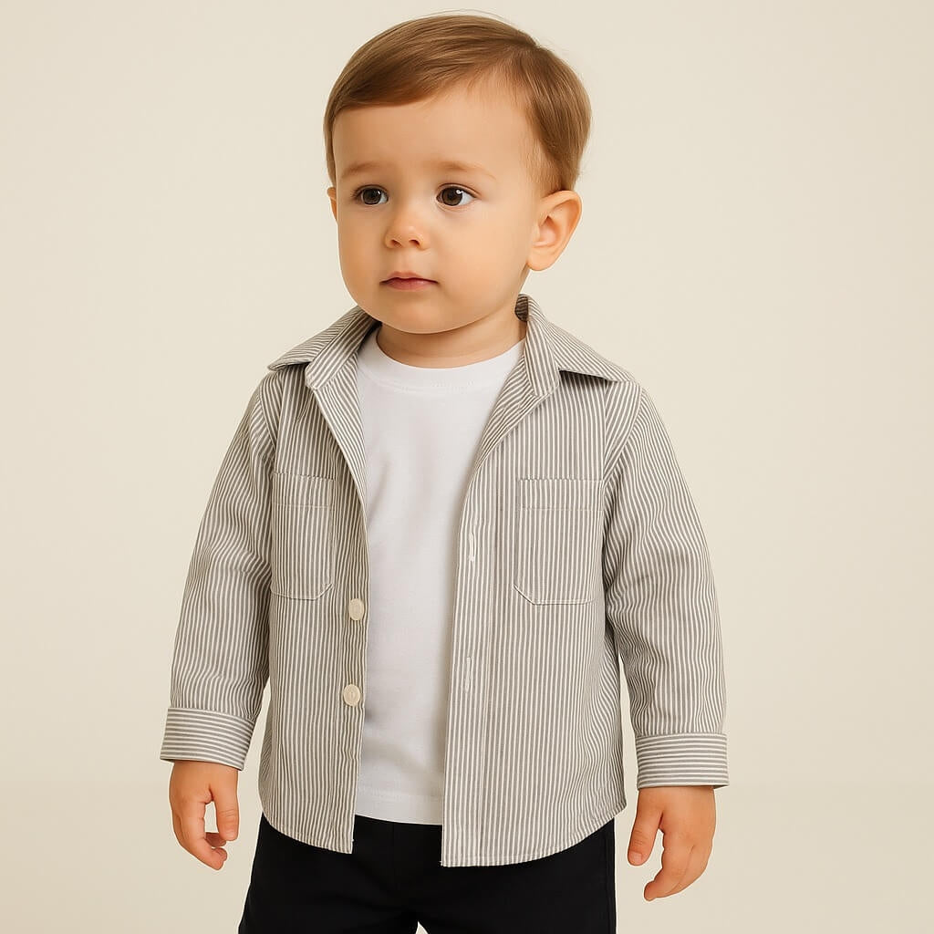 Complet – Chemise rayée + T-shirt blanc