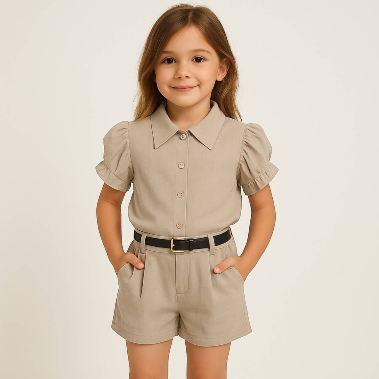 Completo bimba lino estate Mstore016 - Abbigliamento bambina estivo