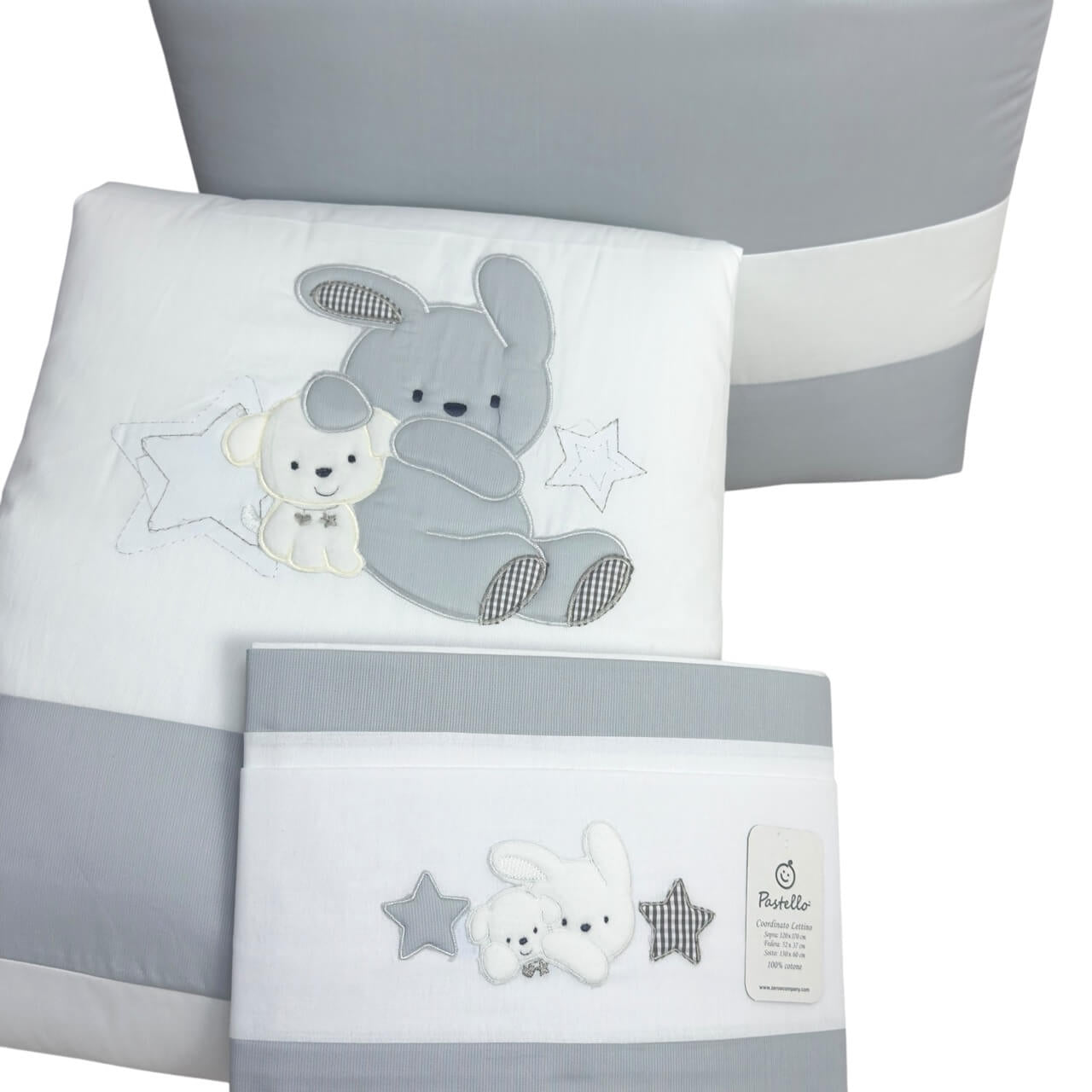 Completo trapunta lettino con lenzuola e paracolpi Pastello