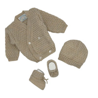 Set Golfino+Scarpette+Cappello in Misto Lana 0/6 Mesi
