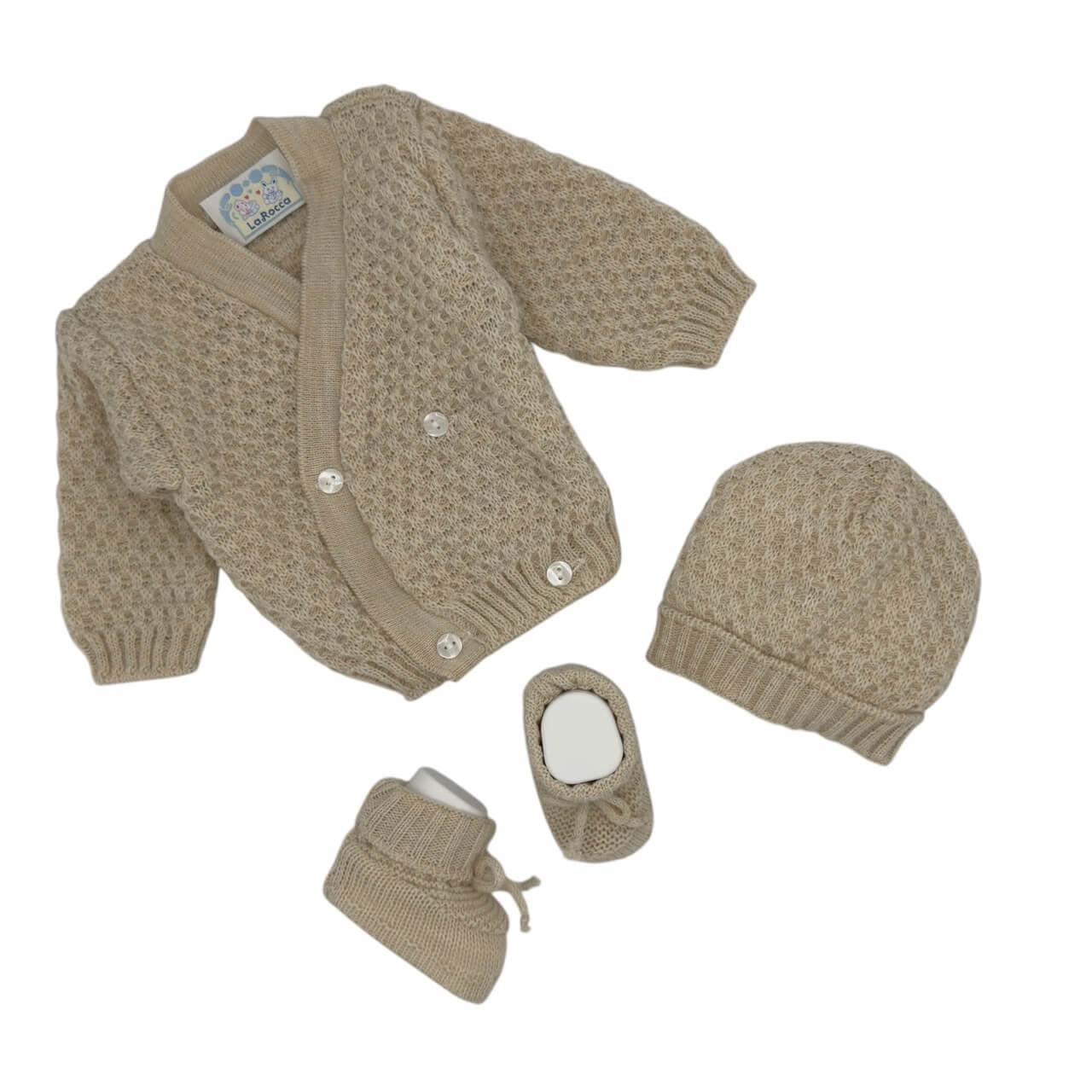 Set Golfino+Scarpette+Cappello in Misto Lana 0/6 Mesi