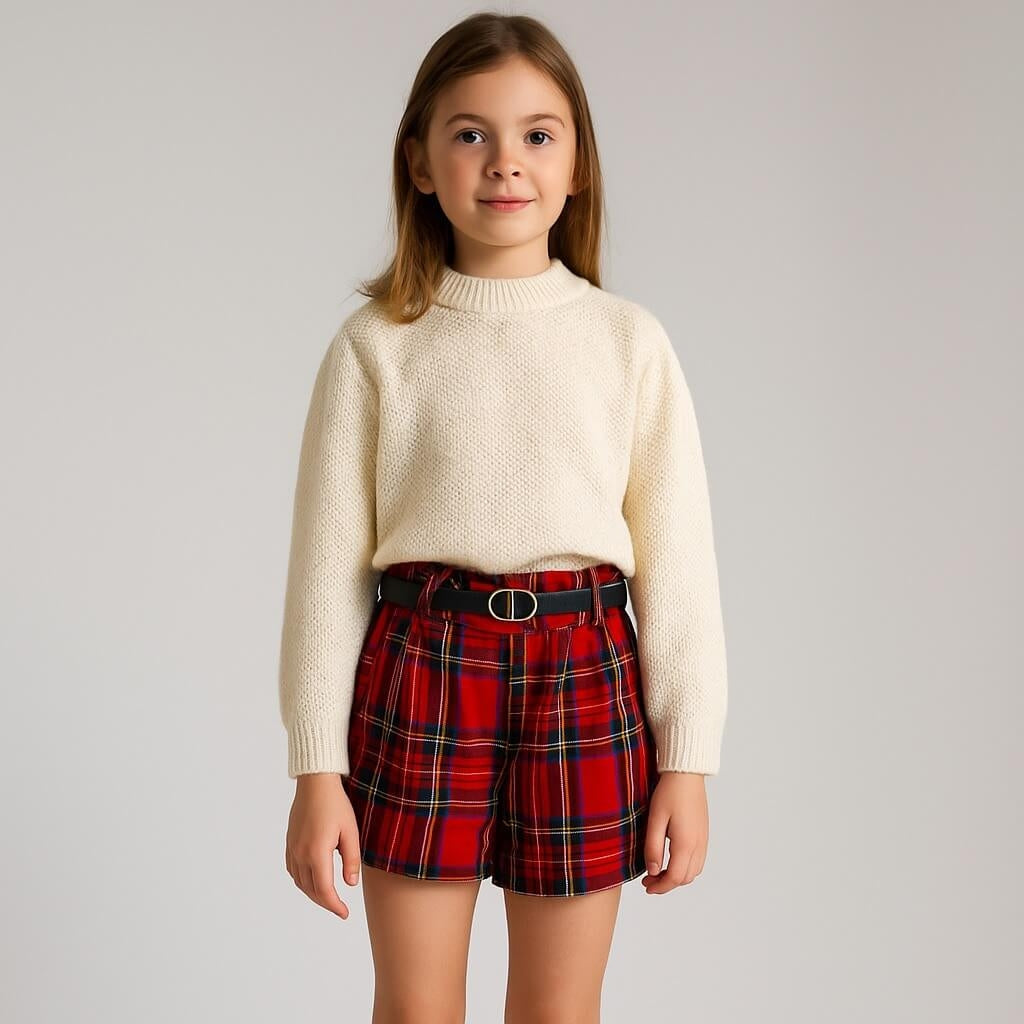 Short en flanelle écossaise avec ceinture