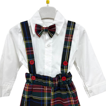 Salopette Scozzese Neonato 3 Pezzi