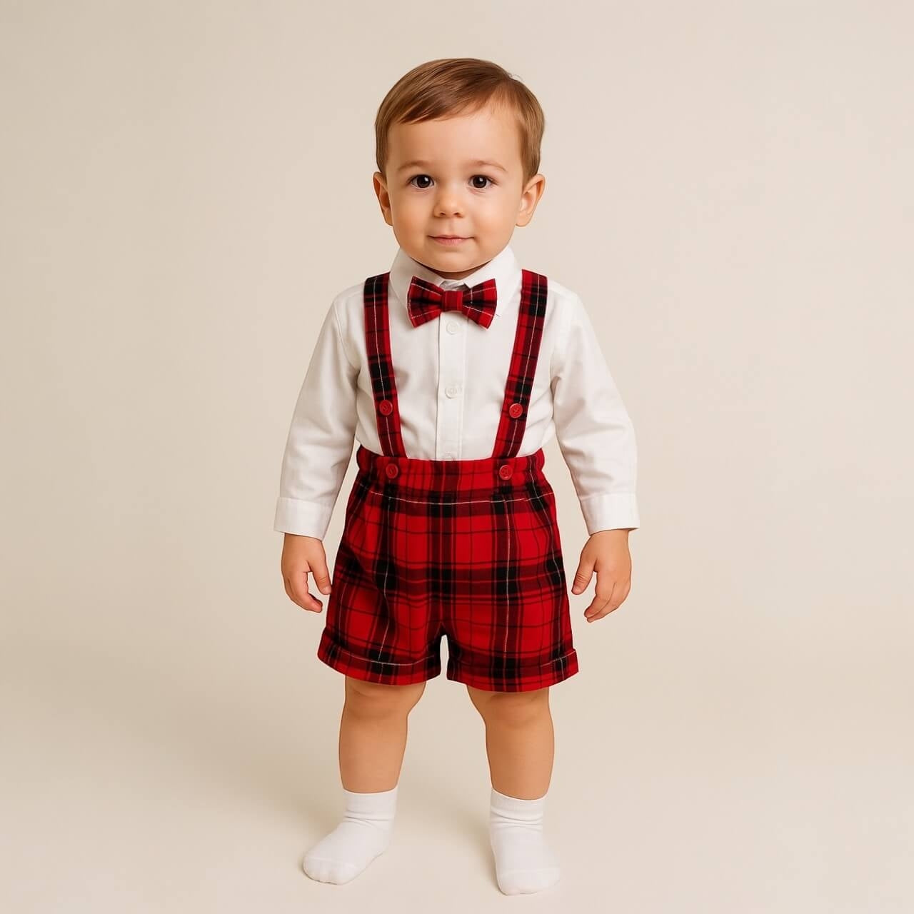 Salopette Scozzese Neonato 3 Pezzi