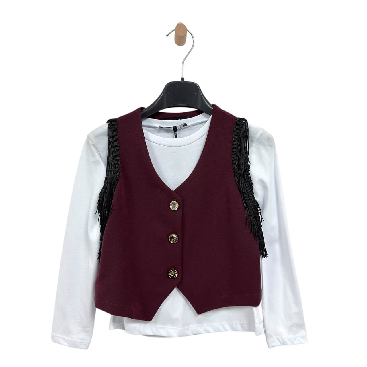 Maglia in cotone e gilet con frange