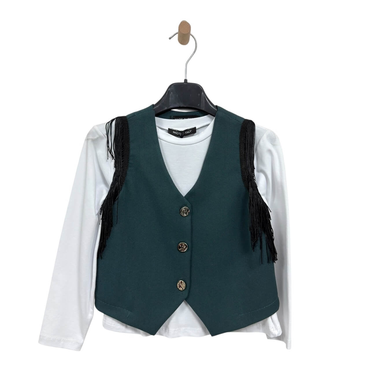 Maglia in cotone e gilet con frange