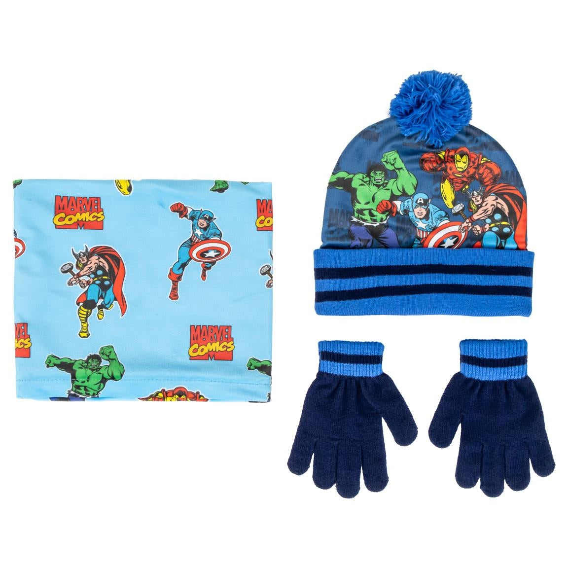 Set 3 Pezzi Cappello, Guanti e Scaldacollo in Lana Avengers