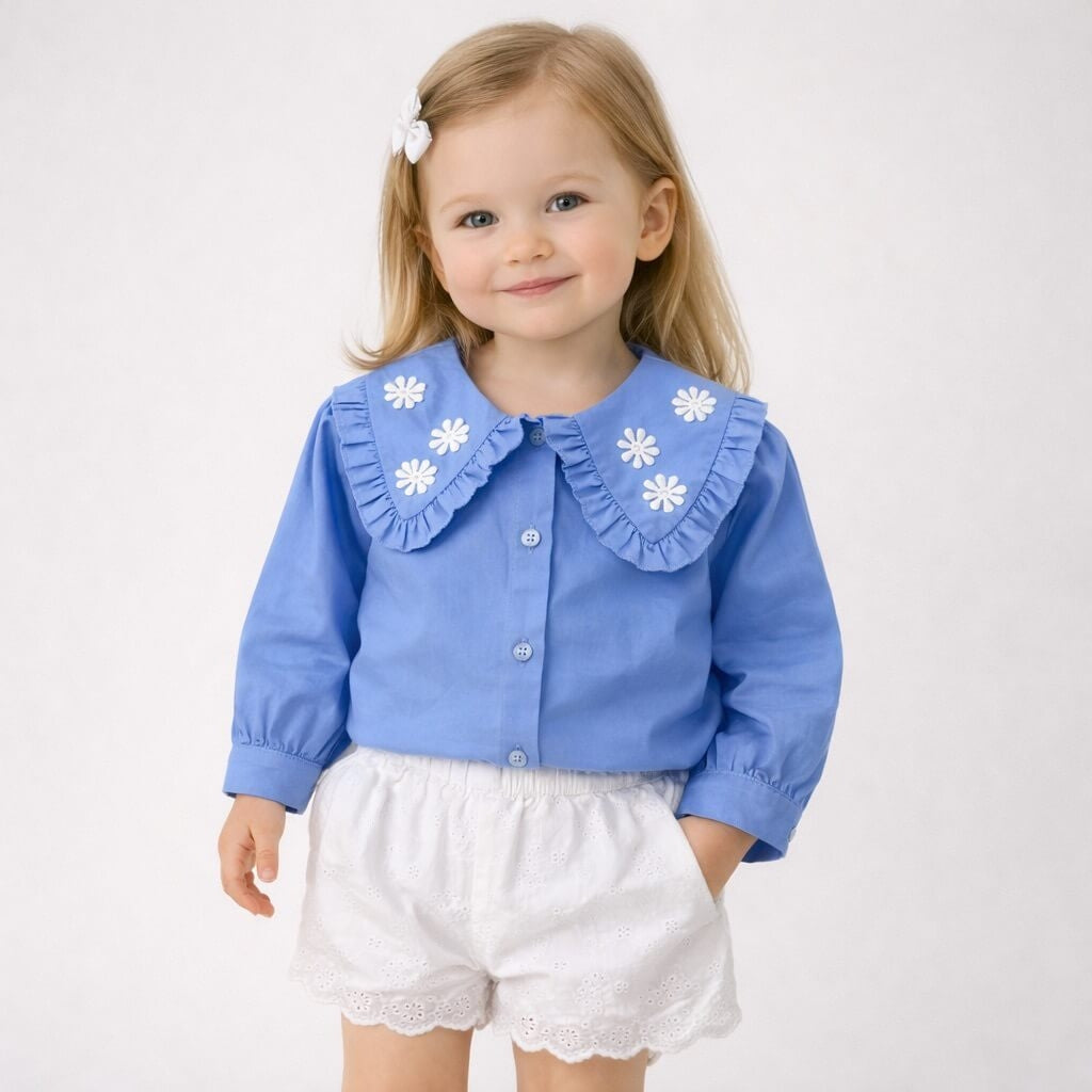 Camicia Colletto Fiori Neonata