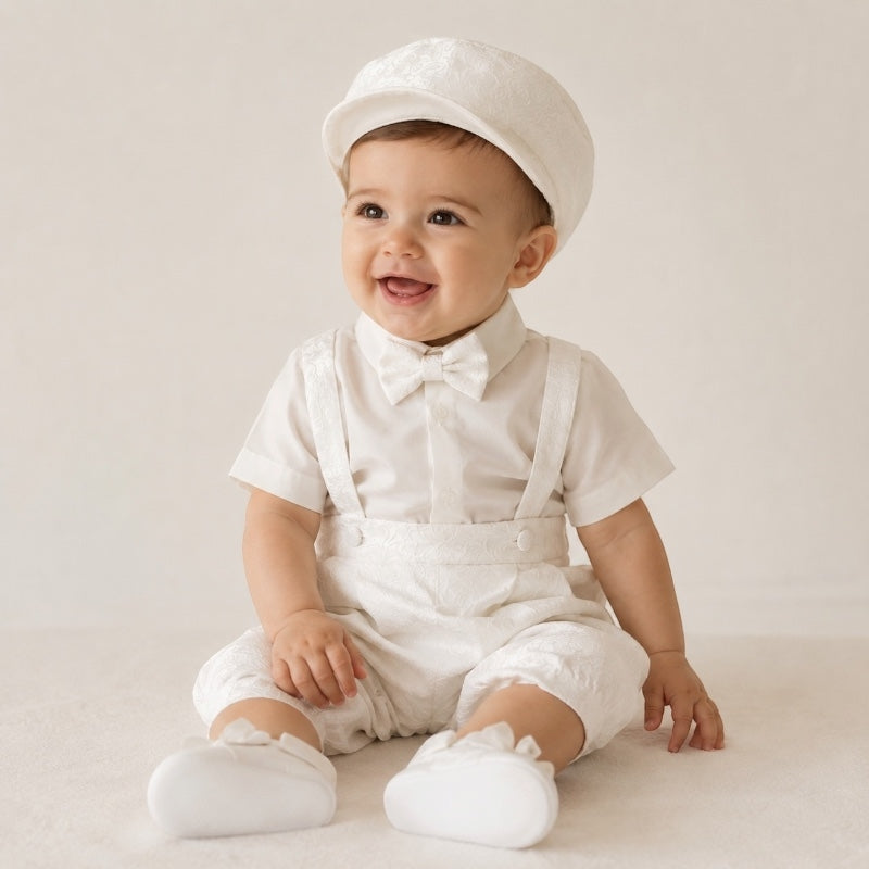 Robe salopette en satin brodé pour nouveau-nés