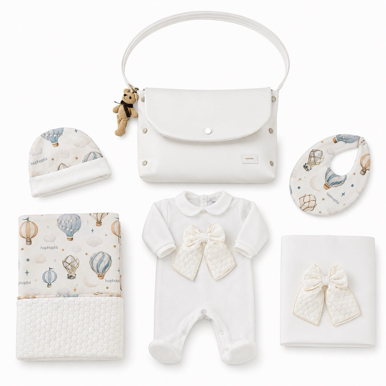 Set 6 Pezzi Borsa Fiocco + Corredino Nascita in Ciniglia – Hophoplà