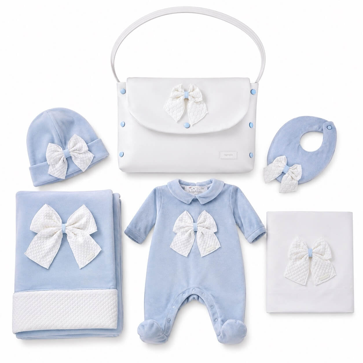 Set 6 Pezzi Borsa Fiocco + Corredino Nascita in Ciniglia – Hophoplà
