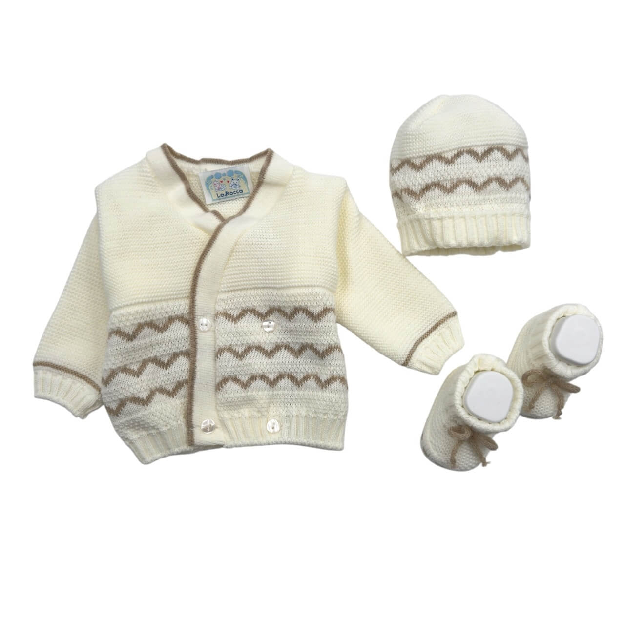 Set Golfino+Scarpette+Cappello in Misto Lana 0/6 Mesi