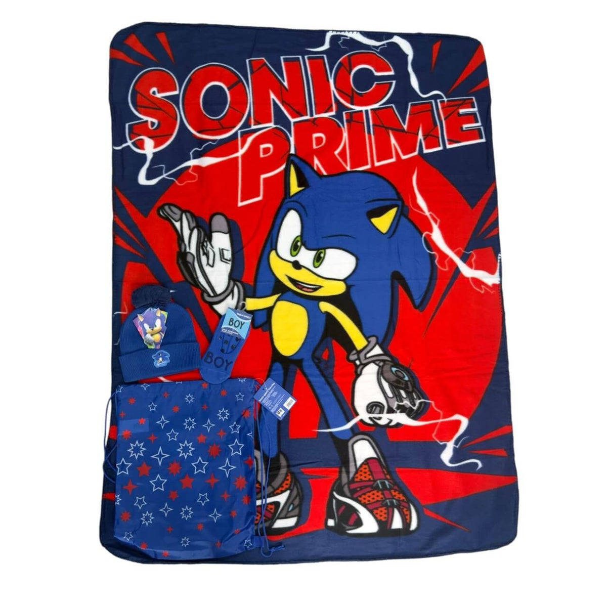 Set Regalo Sonic Prime – Borsa, Plaid, Cappello e Calzini Antiscivolo