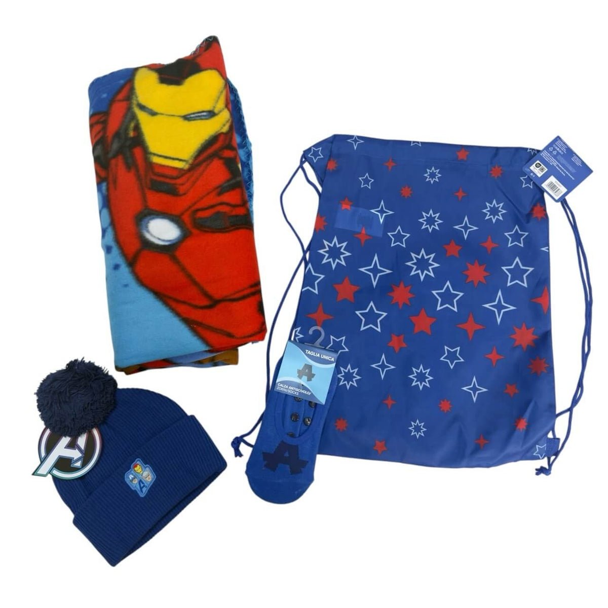 Set Regalo Avengers – Borsa, Plaid, Cappello e Calzini Antiscivolo