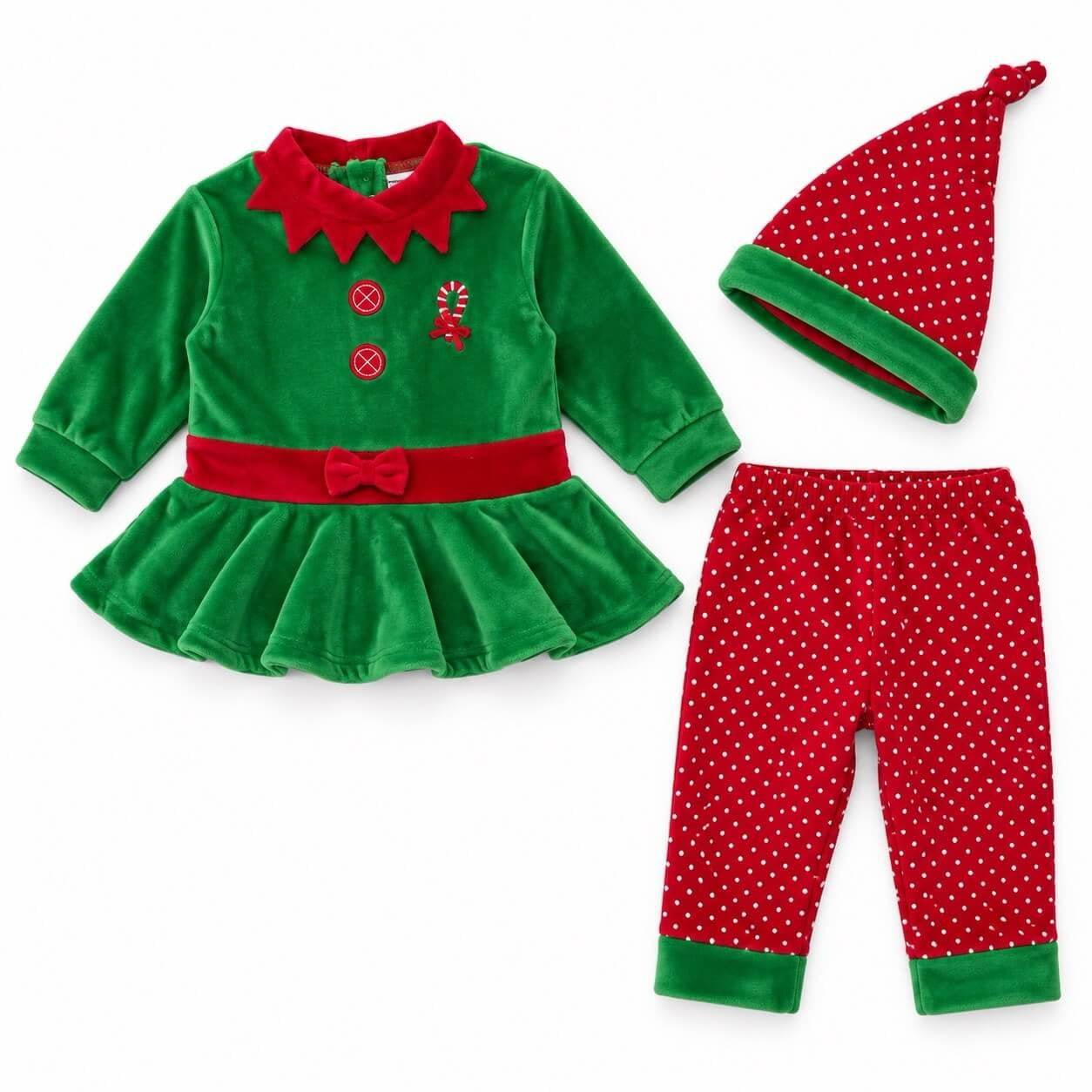 Tenue d'elfe en chenille de Noël pour nouveau-né