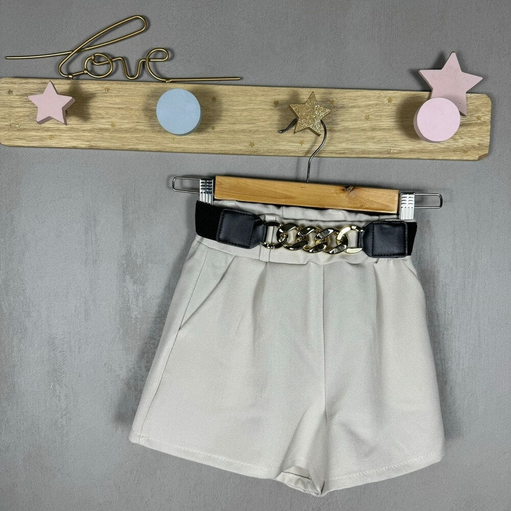 Short en flanelle fille avec ceinture 