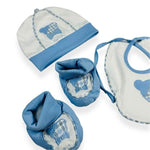 Ensemble bonnet + chaussures + bavoir en coton