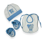Ensemble bonnet + chaussures + bavoir en coton