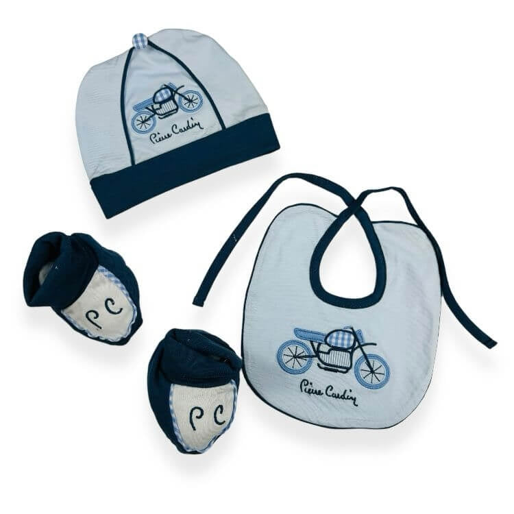 Ensemble bonnet + chaussures + bavoir en coton