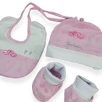 Ensemble bonnet + chaussures + bavoir en coton