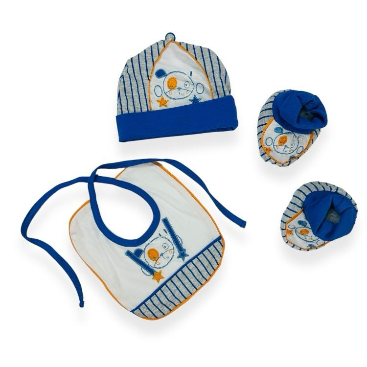 Ensemble coton bonnet+chaussures+bavoir
