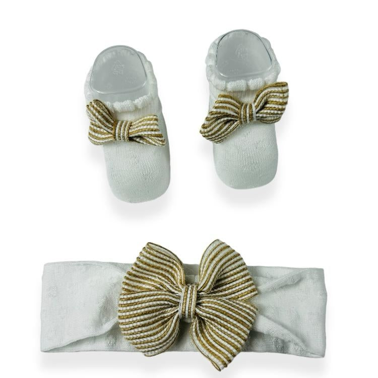 Ensemble Chaussures Bébé + Bandeau en Coton